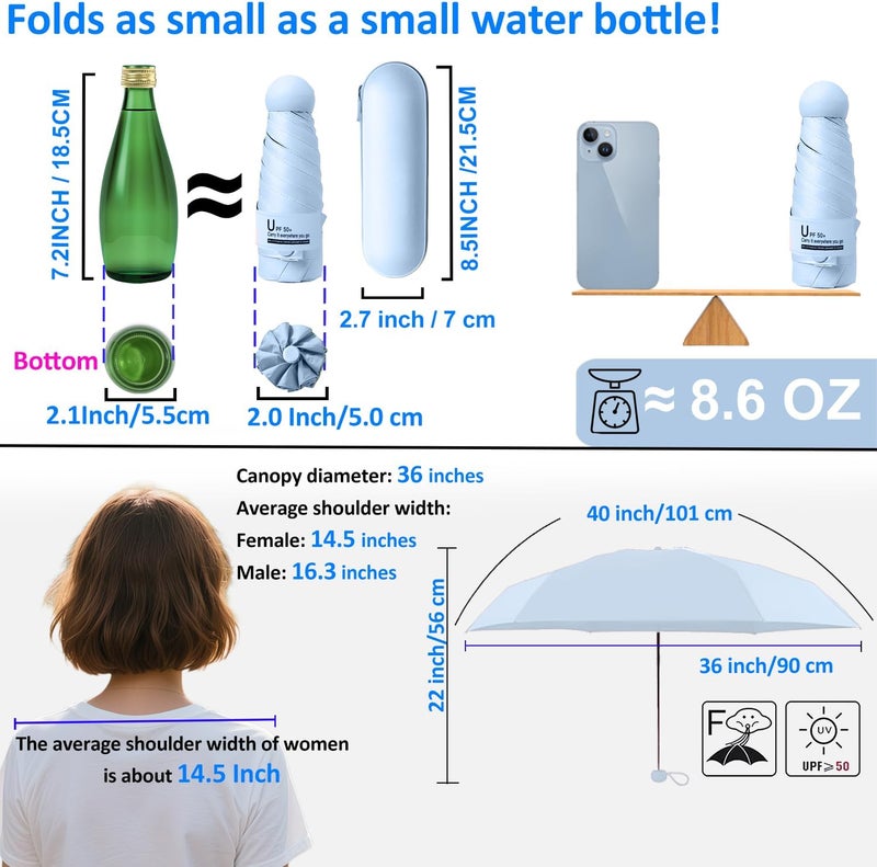 BAODINI Travel Essentials Mini Umbrella for Purse With Case Small Compact UV Sun Protection Lightweight Tiny Pocket Manual Open Close Umbrella for Women Kids and Men Fits Purse Backpack - Image 4